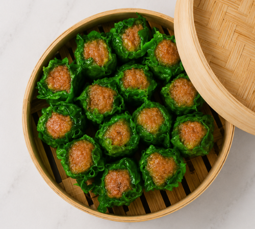 RTK Dynamite Siomai served in an open bamboo steamer basket.